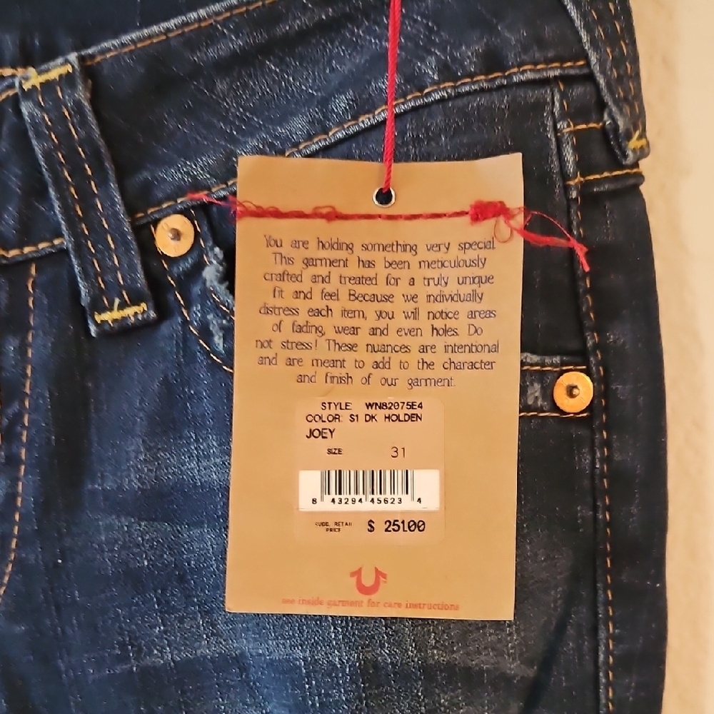 True Religion Distressed Dark Blue Iconic Joey Jeans - Picture 4 of 6